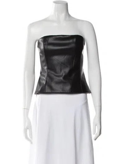 Pre-owned Staud Faux Leather Strapless Crop Top In Black