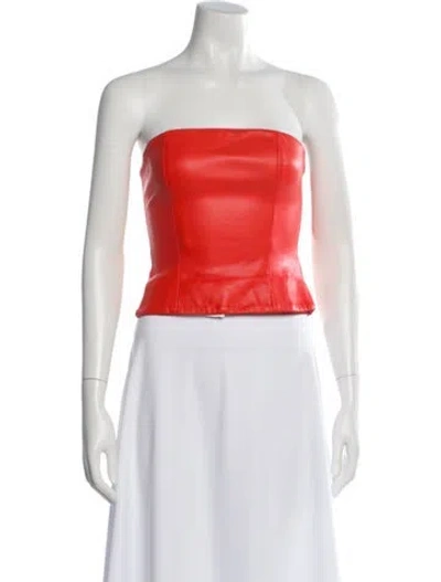 Pre-owned Staud Faux Leather Strapless Crop Top In Orange