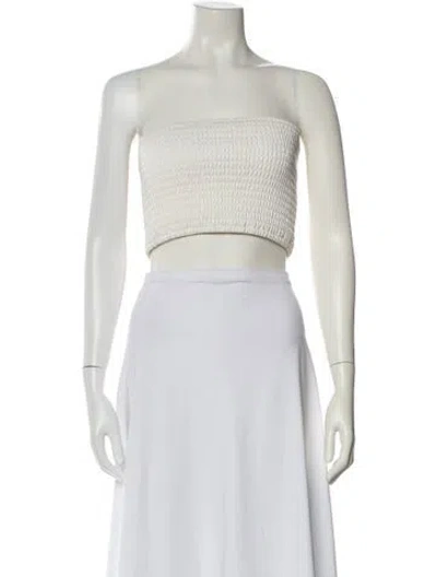 Pre-owned Staud Faux Leather Strapless Crop Top In White