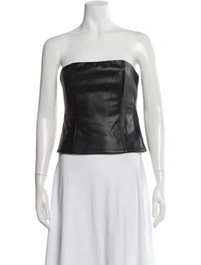 Pre-owned Staud Faux Leather Strapless Top W/ Tags In Black