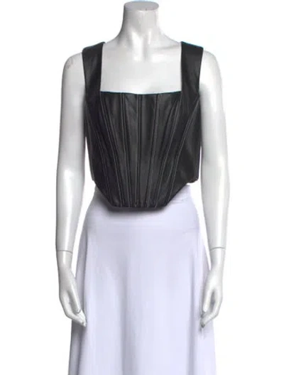 Pre-owned Staud Faux Leather Striped Crop Top In Black