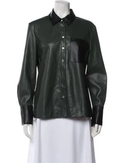 Pre-owned Staud Faux Leather Top In Green