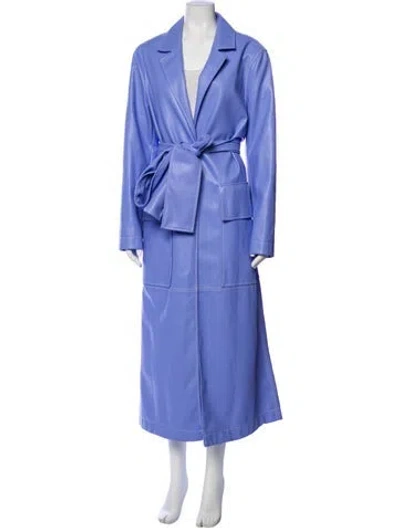 Pre-owned Staud Faux Leather Trench Coat In Blue