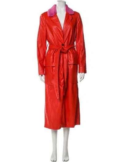 Pre-owned Staud Faux Leather Trench Coat In Orange
