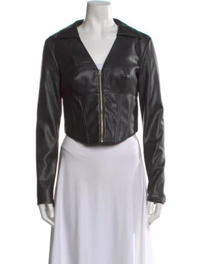 Pre-owned Staud Faux Leather V-neck Crop Top In Multi