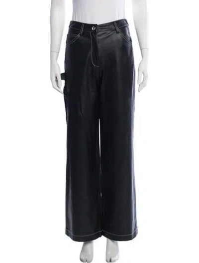 Pre-owned Staud Faux Leather Wide Leg Pants In Black