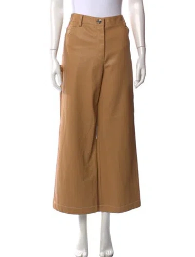Pre-owned Staud Faux Leather Wide Leg Pants In Brown