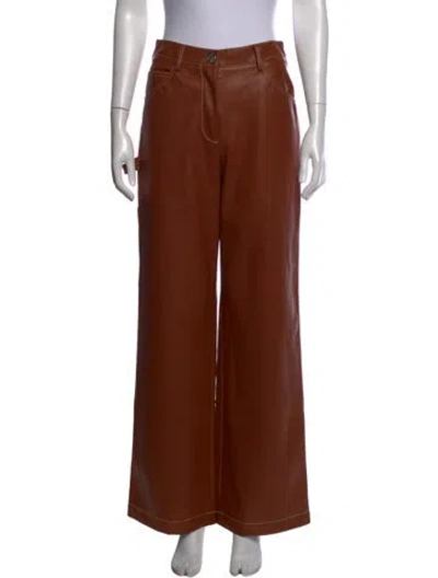 Pre-owned Staud Faux Leather Wide Leg Pants In Brown