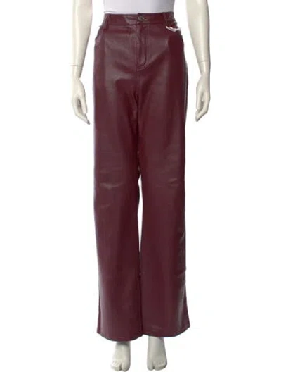 Pre-owned Staud Faux Leather Wide Leg Pants In Burgundy
