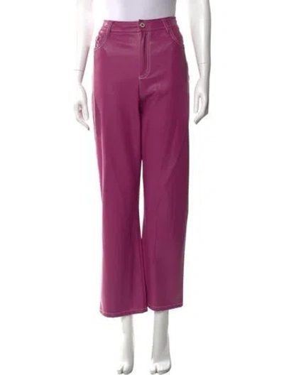 Pre-owned Staud Faux Leather Wide Leg Pants In Purple
