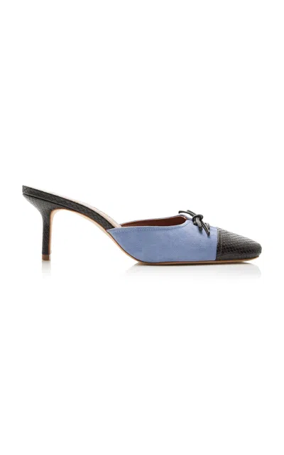 Staud Faye Leather Mules In Blue