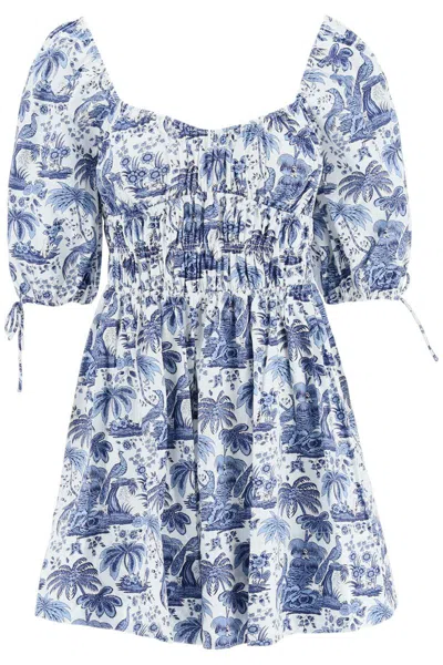 Staud 'faye' Toile De Jouy Mini Cotton Dress In White,blue