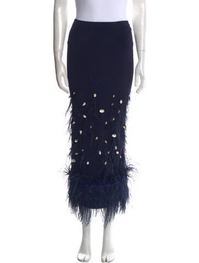 Pre-owned Staud Feather Trim Midi Length Skirt In Blue
