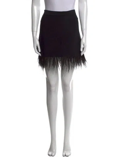 Pre-owned Staud Feather Trim Mini Skirt In Black