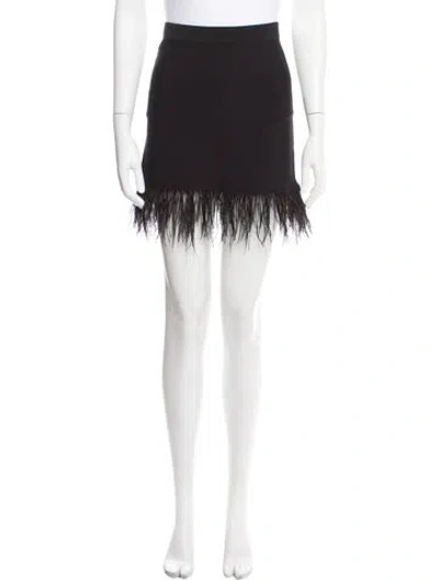 Pre-owned Staud Feather Trim Mini Skirt In Black