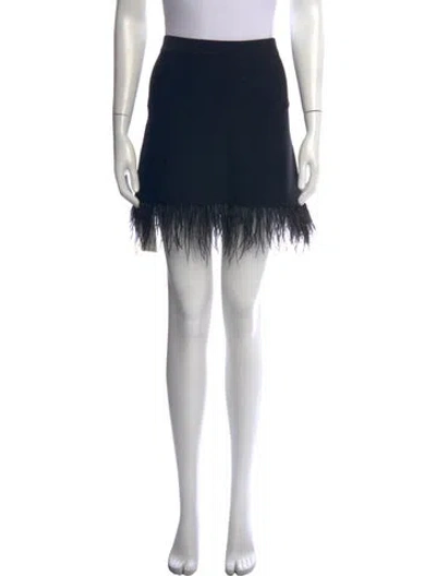 Pre-owned Staud Feather Trim Mini Skirt In Black