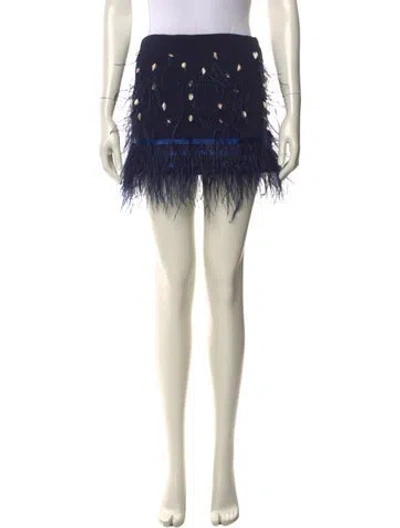 Pre-owned Staud Feather Trim Mini Skirt In Blue