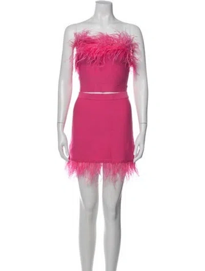 Pre-owned Staud Feather Trim Skirt Set In Pink