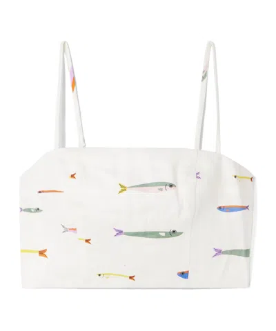 Staud Federico Cropped Printed Linen Top In White