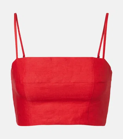 Staud Federico Linen Crop Top In Red