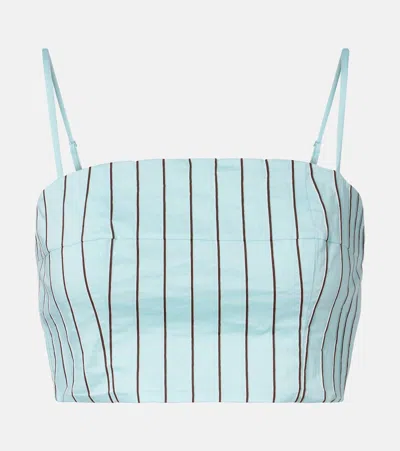 Staud Federico Cropped Striped Cotton-blend Top In Blue