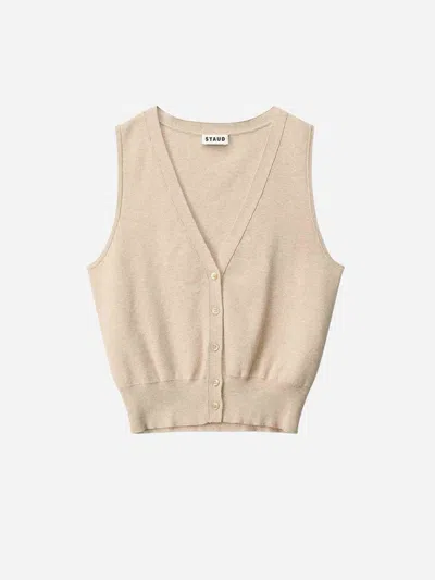 Staud Ficus Knitted Button Vest In Beige