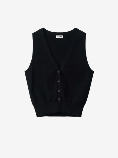 Staud Ficus Knitted Button Vest In Black