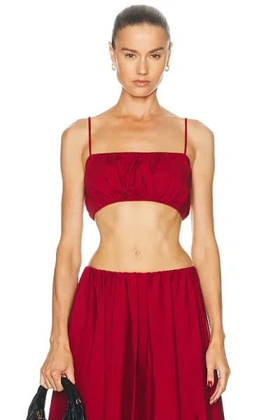 Staud Fiore Gathered Stretch-cotton Poplin Crop Top In Brown