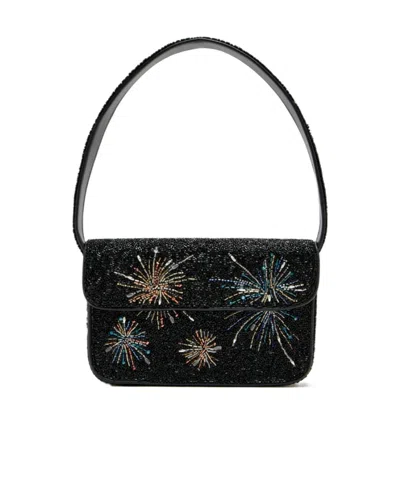 Staud Tommy Bead-embellished Satin Shoulder Bag In Black