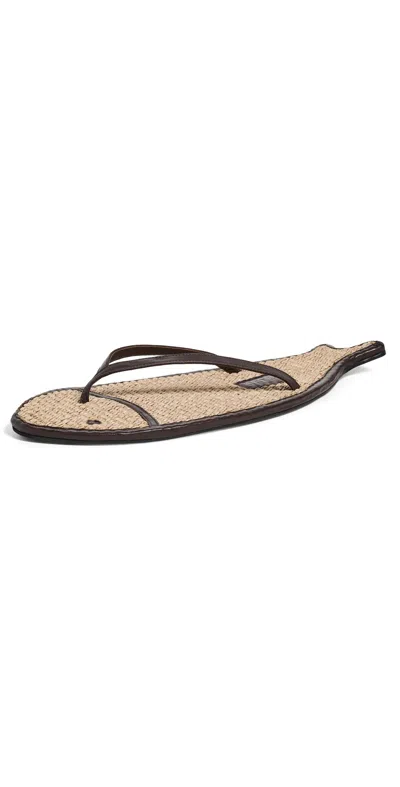 Staud Fish Leather And Raffia Sandals In Brown