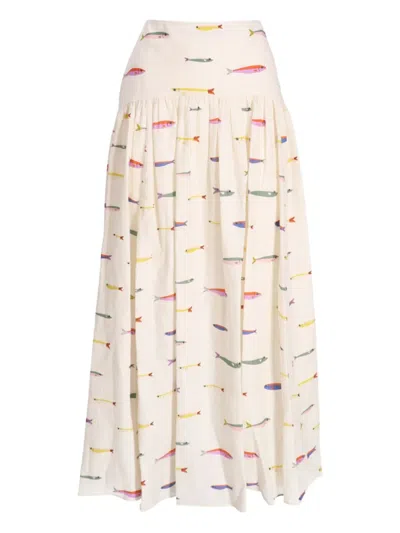 Staud Procida Gathered Printed Linen Maxi Skirt In Multi