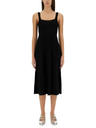STAUD STAUD FITTED BLACK MIDI DRESS