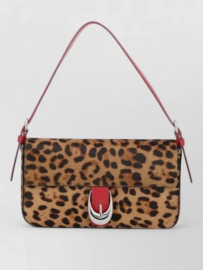 Staud Flap Clutch Bag Leopard Pattern Strap