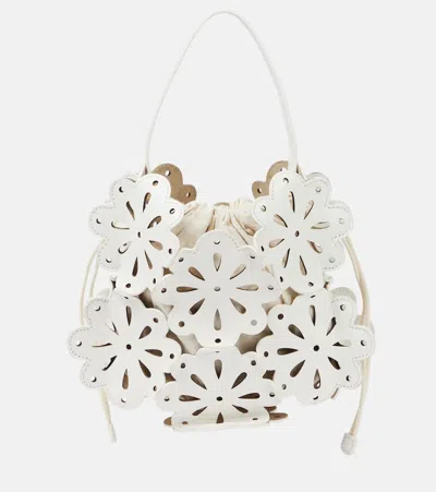 Staud Flora Leather Bucket Bag In White