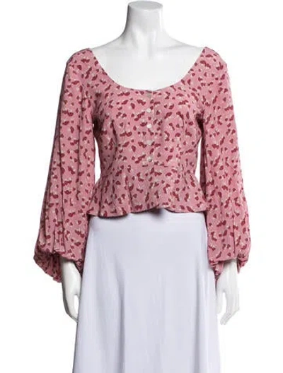 Pre-owned Staud Floral Print Bateau Neckline Crop Top In Pink