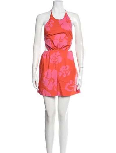 Pre-owned Staud Floral Print Halterneck Romper In Multi