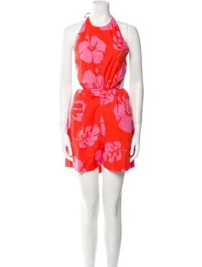 Pre-owned Staud Floral Print Halterneck Romper In Pink