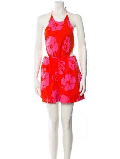 Pre-owned Staud Floral Print Halterneck Romper In Pink