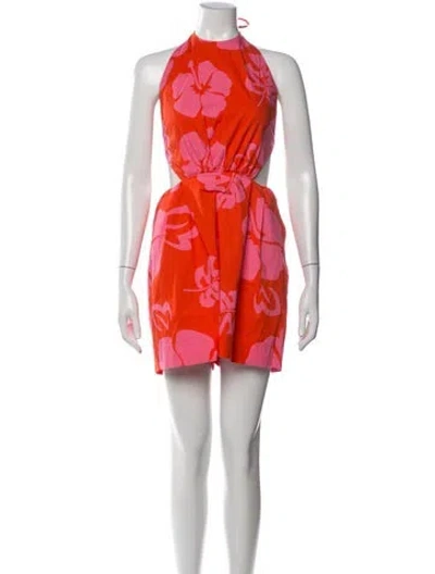 Pre-owned Staud Floral Print Halterneck Romper In Pink