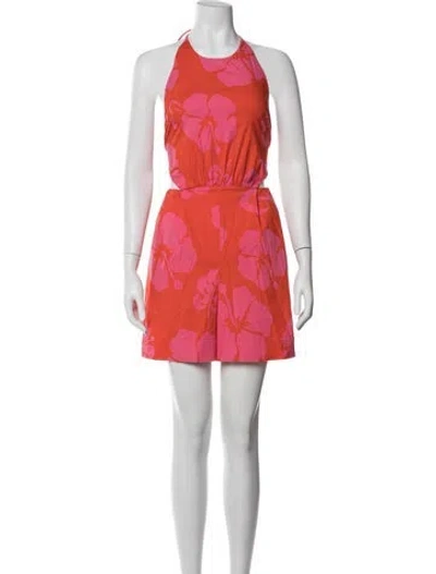 Pre-owned Staud Floral Print Halterneck Romper In Pink/red