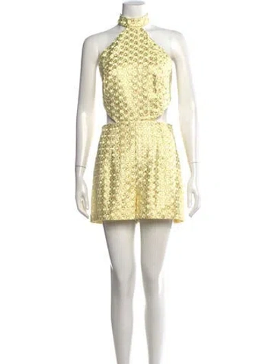 Pre-owned Staud Floral Print Halterneck Romper In Yellow