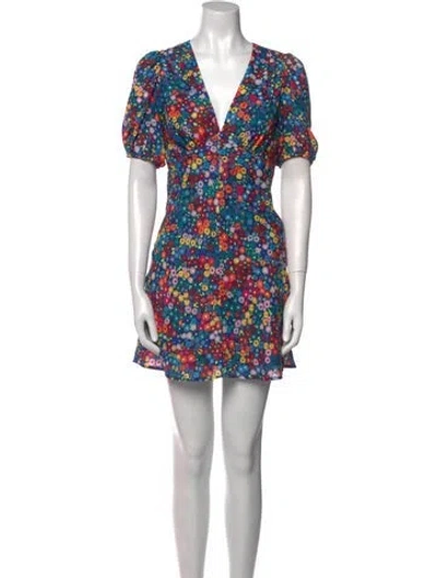 Pre-owned Staud Floral Print Knee-length Dress In Blue