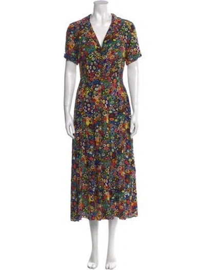 Pre-owned Staud Floral Print Long Dress In Black