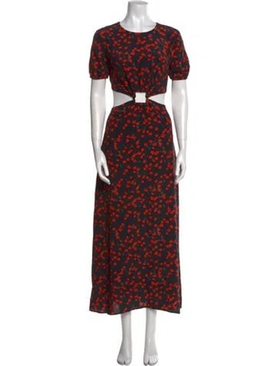 Pre-owned Staud Floral Print Long Dress In Black