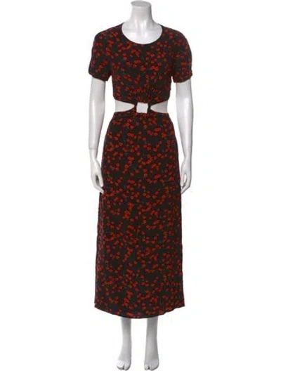 Pre-owned Staud Floral Print Long Dress In Black