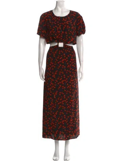 Pre-owned Staud Floral Print Long Dress In Black