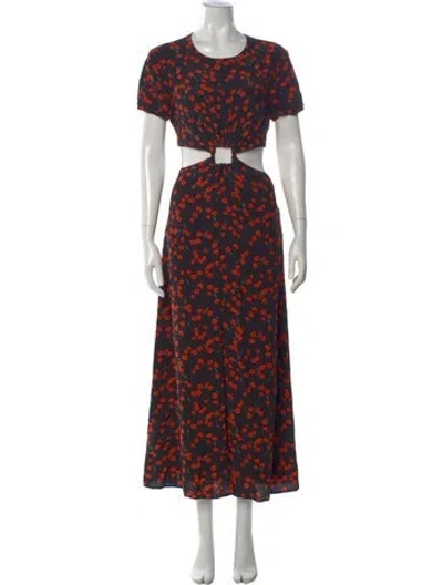 Pre-owned Staud Floral Print Long Dress In Black
