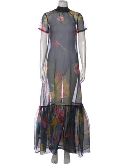 Pre-owned Staud Floral Print Long Dress In Black