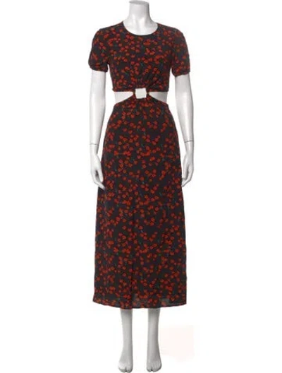 Pre-owned Staud Floral Print Long Dress In Black