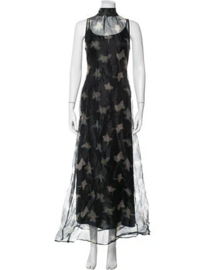 Pre-owned Staud Floral Print Long Dress In Black
